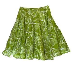 Chico's Green Apple and White Tropical Pattern Full Skirt - Size 2 / Large